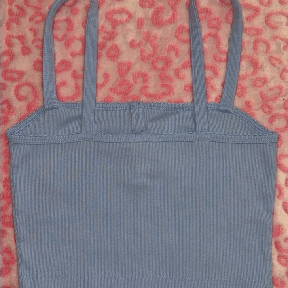 Light Blue Ribbed Tank Top with Button Front - Picture 2 of 2